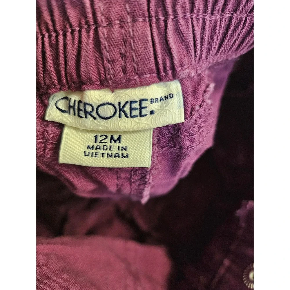 Vintage Cherokee Purple Cotton Pants with Belt Toddler 12M Plum Elastic Waist